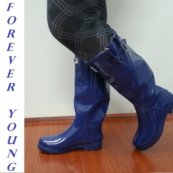 Women's Rainboots, Tall Rubber Rain Boots, RB-3106, Navy - Picture 1 of 6